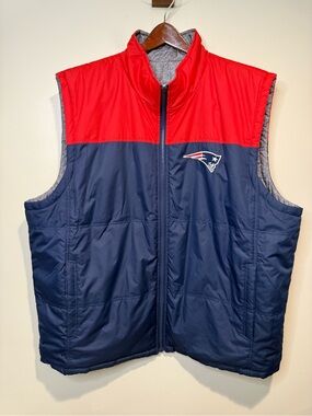 NFL New England Patriots Quilted Reversible Blue Red Gray Puffer Vest XXXL 3XL